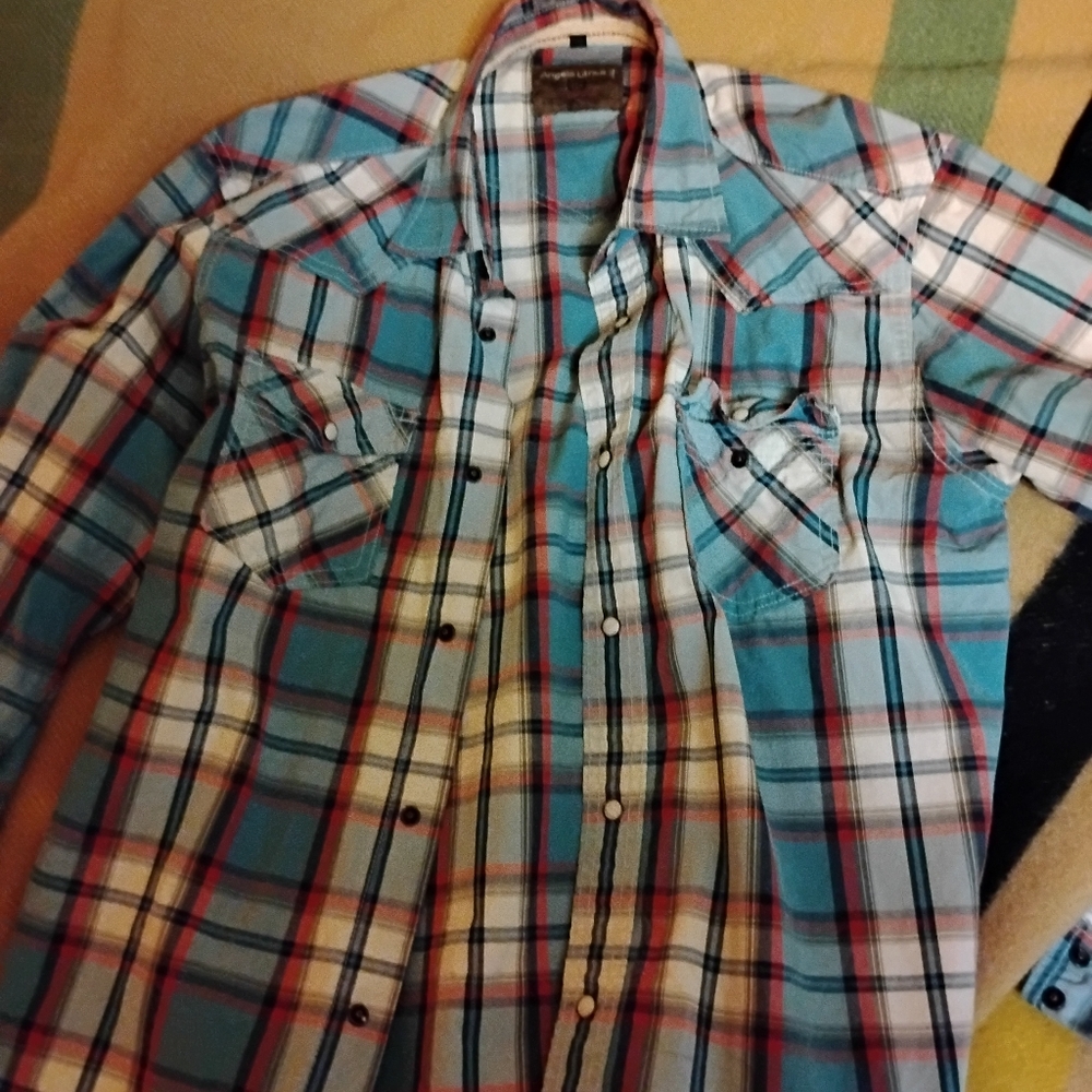 Large size Western Style Plaid Snap Button Shirt, Cotton, Angelo Litrico
